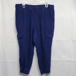 St Johns Bay Cargo Pants Linen Blend Womens PXL Pull On Drawstring Jogger Crop